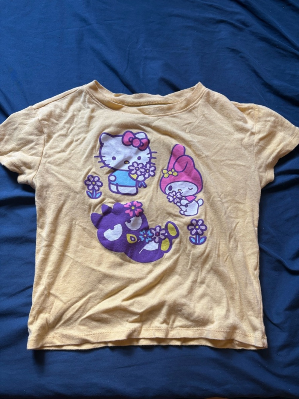 Hello Kitty Yellow Graphic Tee with Pink & Purple Characters